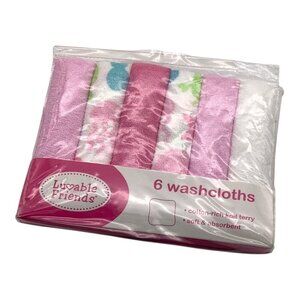 Luvable Friends Girls Baby Washcloths Pink Ocean Creatures Soft Cotton Rich Knit